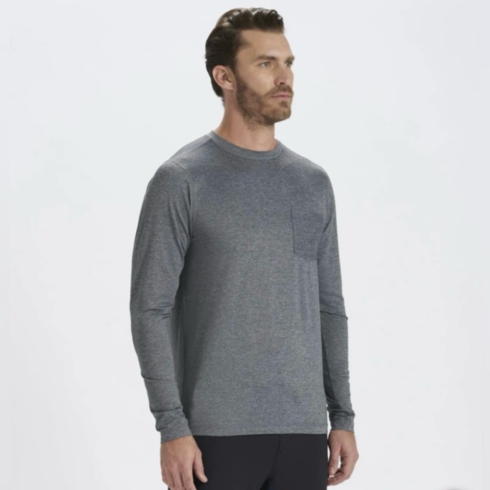Vuori Men’s Tradewind Performance Tee Heathered Gray Long Sleeve Crew Neck sz L